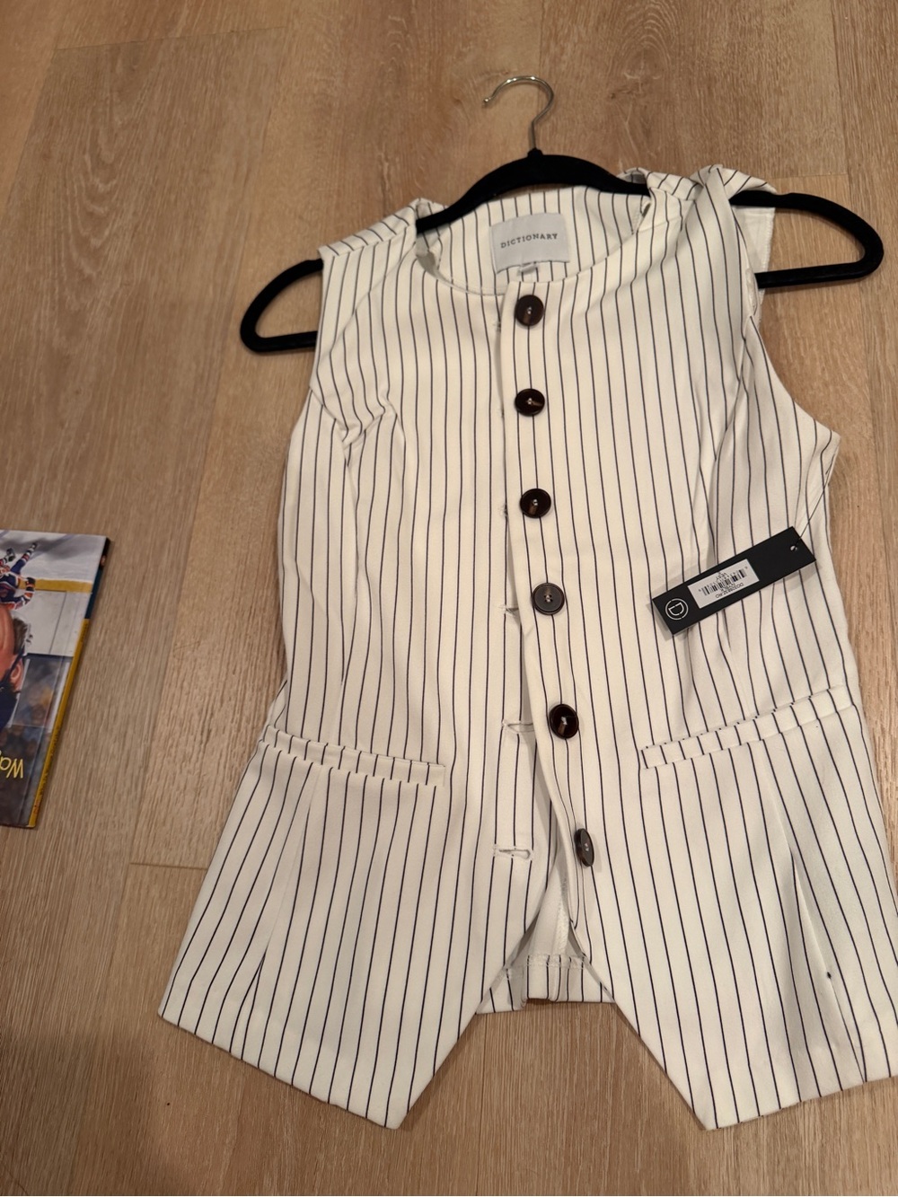 White Pinstripe Button Vest Dress